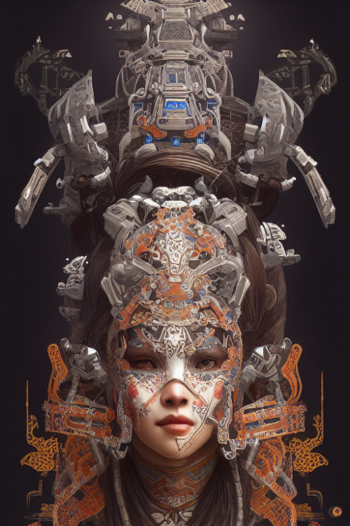 804414505 portrait of a machine from horizon zero dawn machine face decorated with chinese opera mot