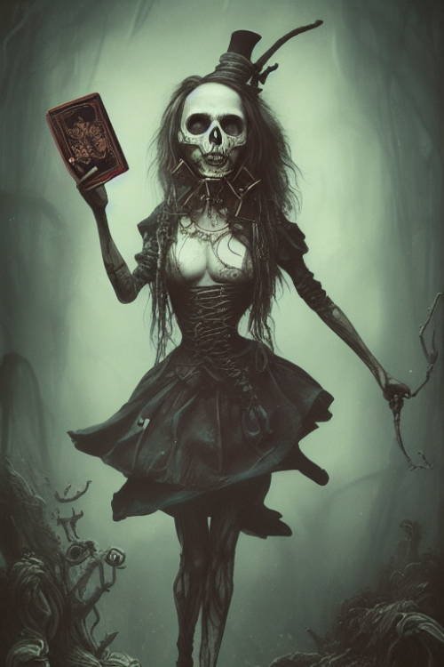 1334428424 Alice in Wonderland smoking a pipe death tarot card highly detailed half skull face cinem